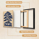 Framed Bonsai Tree Art Print, Blue & White Ceramic Pot Design, Elegant Home Decor for Living Room or Staircase