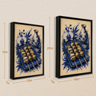 Framed Japanese Yakiniku Art Print, Blue & White Floral Design, High-Quality Giclee on Canvas, Perfect for Kitchen or Dining Room Décor