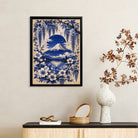 Framed Mount Fuji Floral Art Print, Blue and White Japanese Style, Perfect for Home Decor or Gift