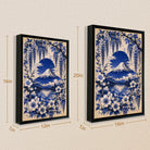 Framed Mount Fuji Floral Art Print, Blue and White Japanese Style, Perfect for Home Decor or Gift