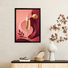 Modern Framed Art Print of Champagne Glass with Abstract Design, Elegant Home Decor for Living Room or Bedroom