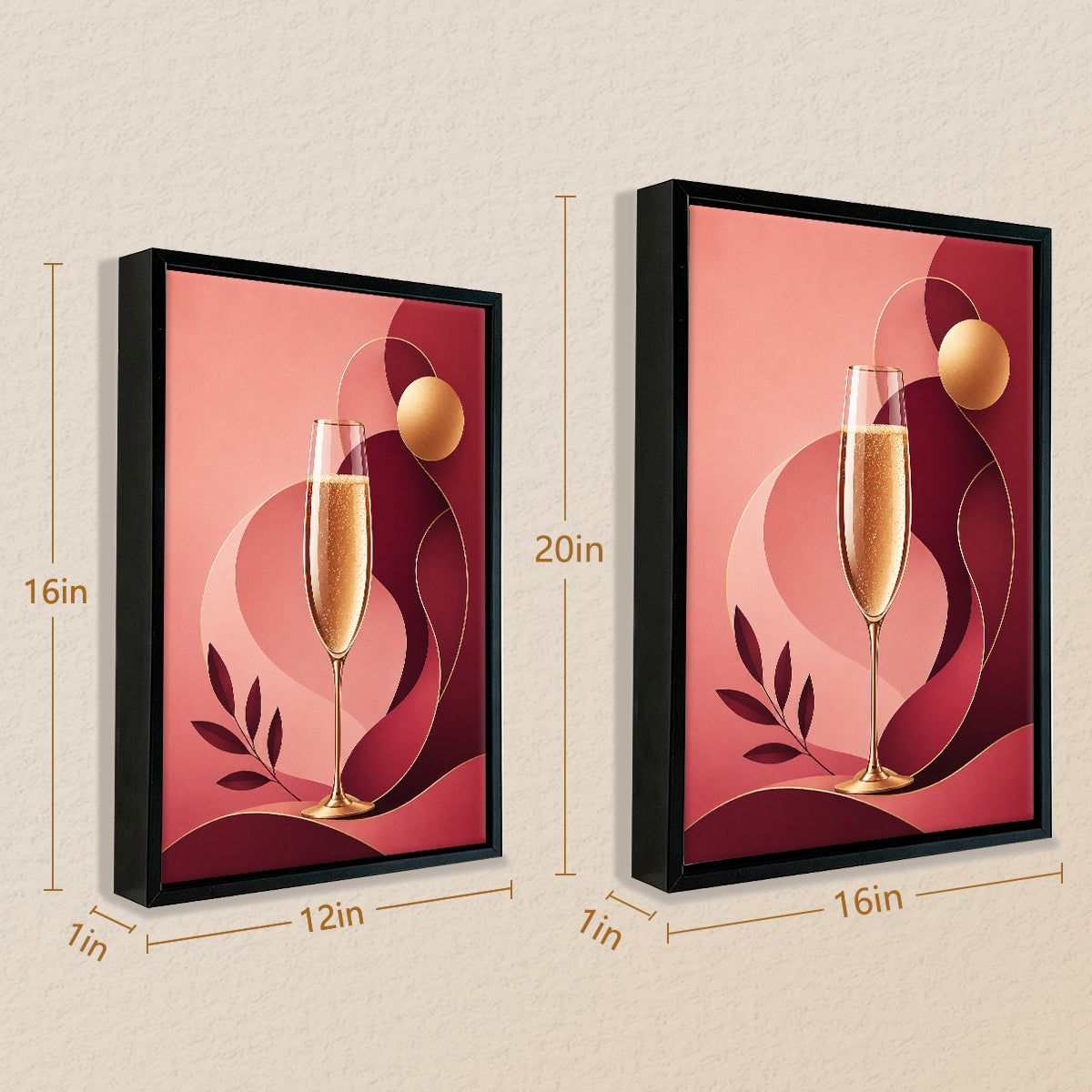 Modern Framed Art Print of Champagne Glass with Abstract Design, Elegant Home Decor for Living Room or Bedroom