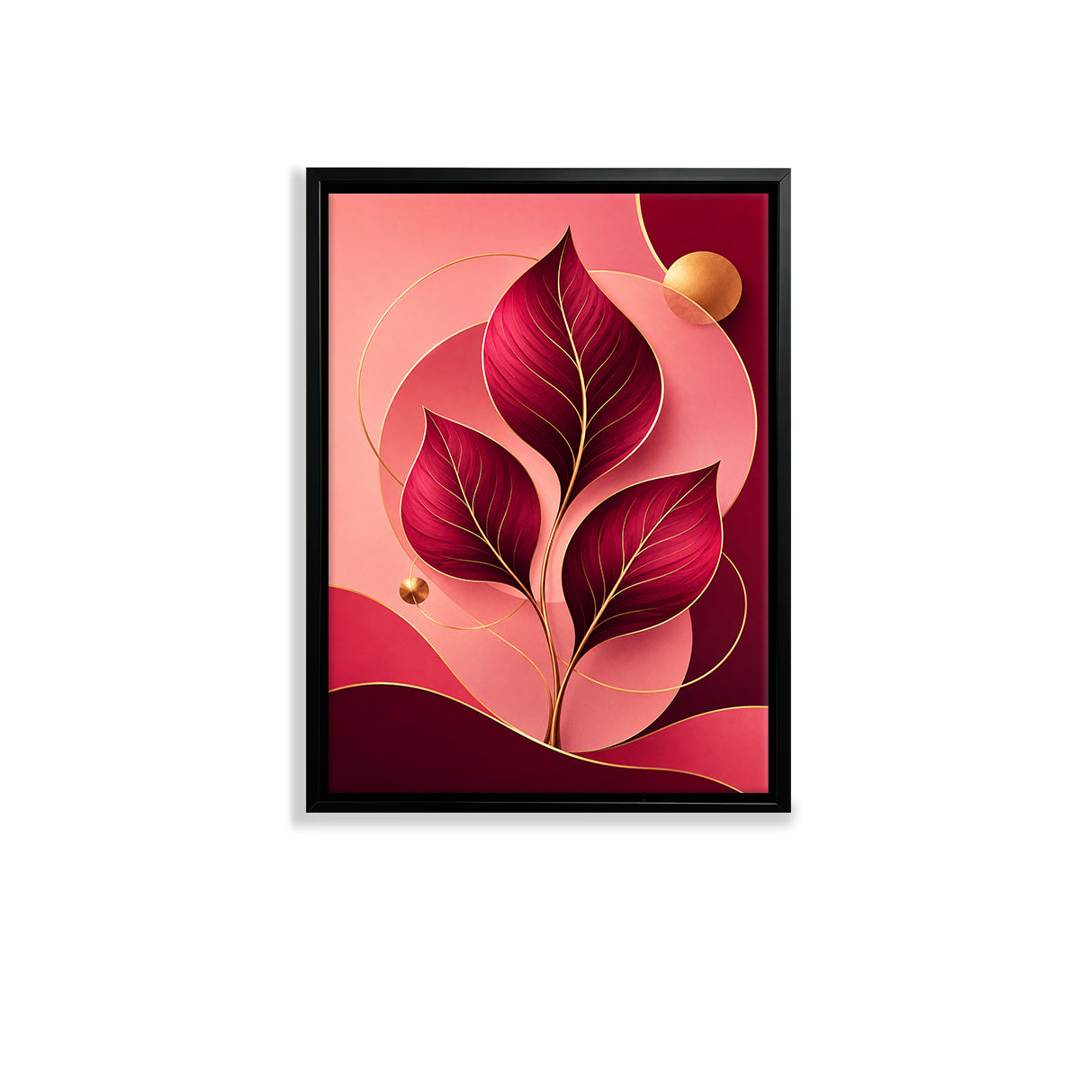 Modern Framed Leaf Art Print with Gold Accents, Elegant Home Decor for Living Room or Hallway