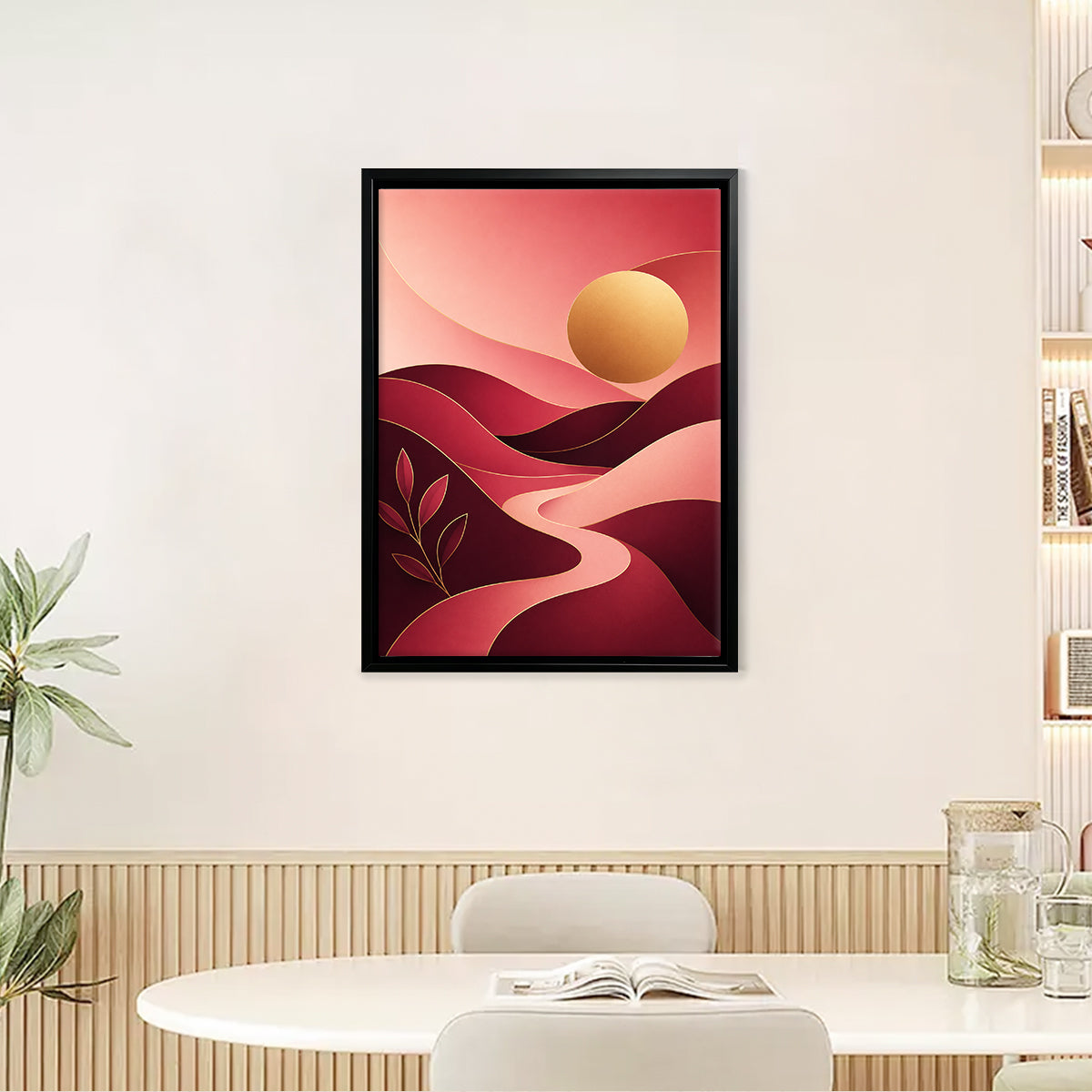 Abstract Sunset Landscape Art Print in Black Frame - Modern Home Decor for Living Room or Bedroom