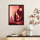 Modern Red & Gold Cocktail Shaker and Glass Art Print, Elegant Home Decor for Living Room or Bar