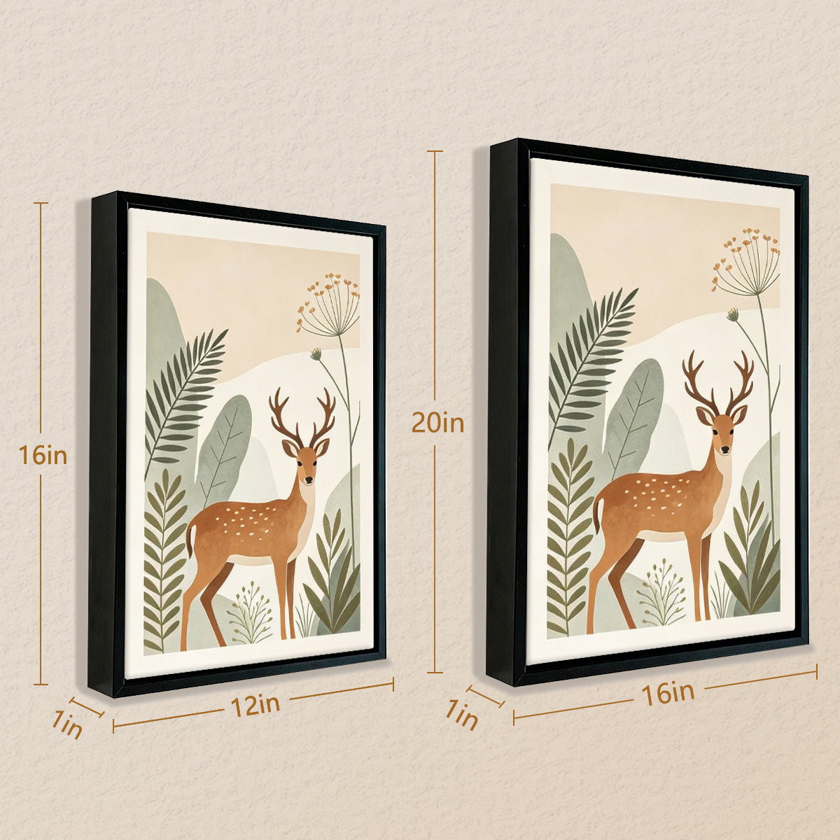 Framed Deer Art Print with Botanical Design, Modern Nordic Style, High-Quality Matte Finish, Perfect for Home Decor in Any Room