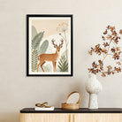Framed Deer Art Print with Botanical Design, Modern Nordic Style, High-Quality Matte Finish, Perfect for Home Decor in Any Room