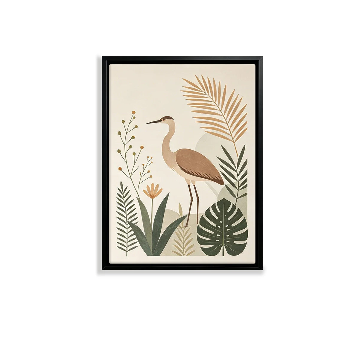 Framed Bird Art Print with Tropical Plants, Modern Home Decor, High-Quality Matte Finish