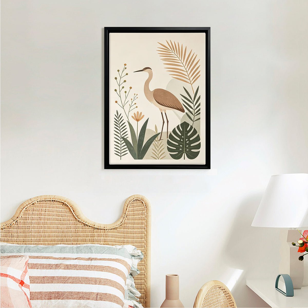 Framed Bird Art Print with Tropical Plants, Modern Home Decor, High-Quality Matte Finish