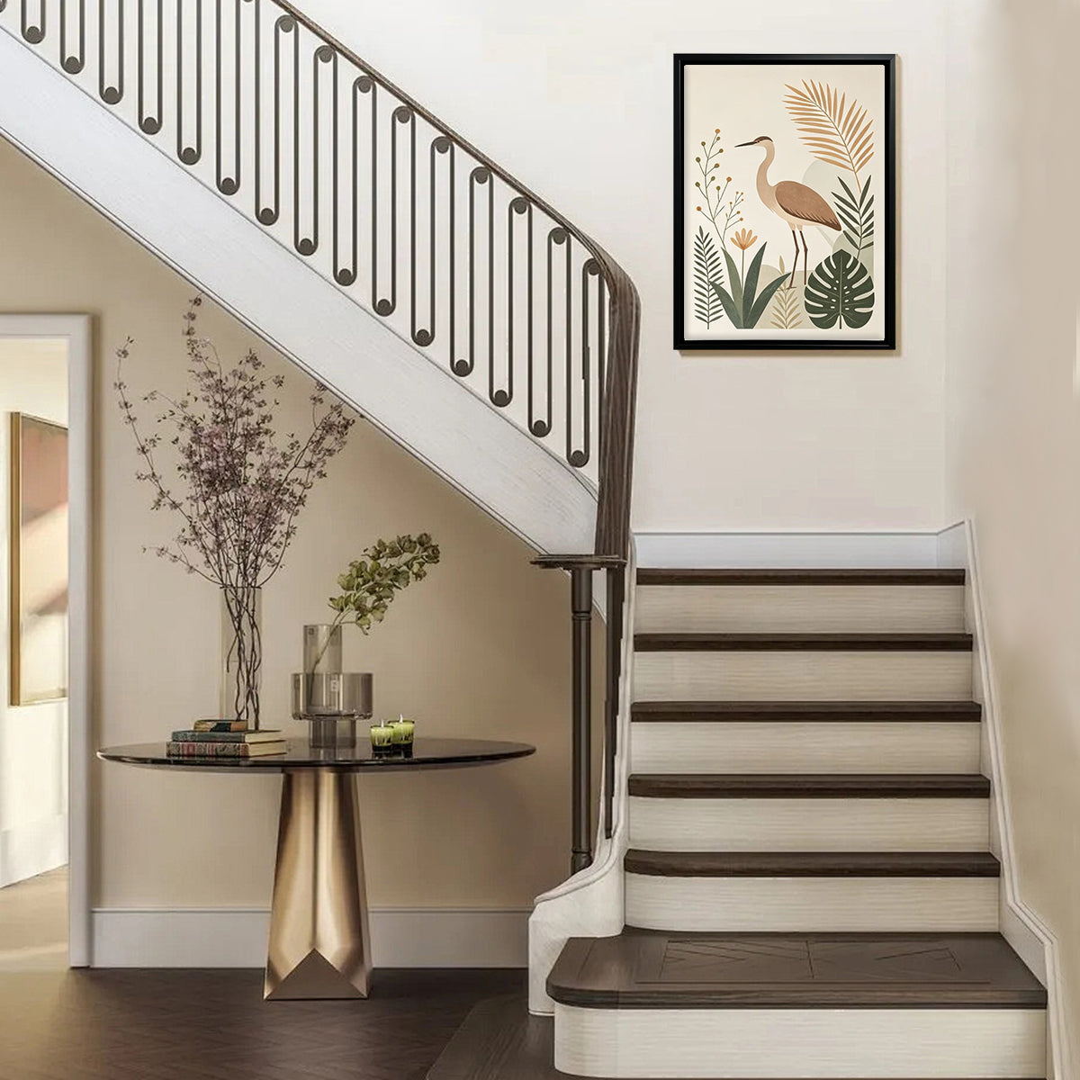 Framed Bird Art Print with Tropical Plants, Modern Home Decor, High-Quality Matte Finish