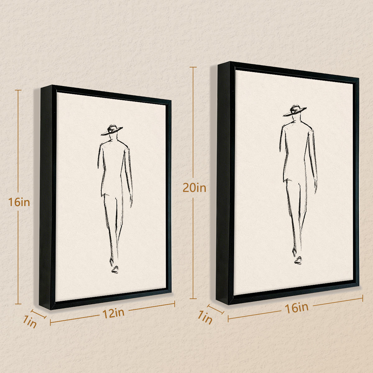 Minimalist Fashion Sketch Art Print, Elegant Line Drawing of a Walking Figure, Black Frame, Home Decor