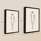 Minimalist Fashion Sketch Art Print, Elegant Line Drawing of a Walking Figure, Black Frame, Home Decor