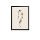 Minimalist Fashion Sketch Art Print, Elegant Line Drawing of a Walking Figure, Black Frame, Home Decor