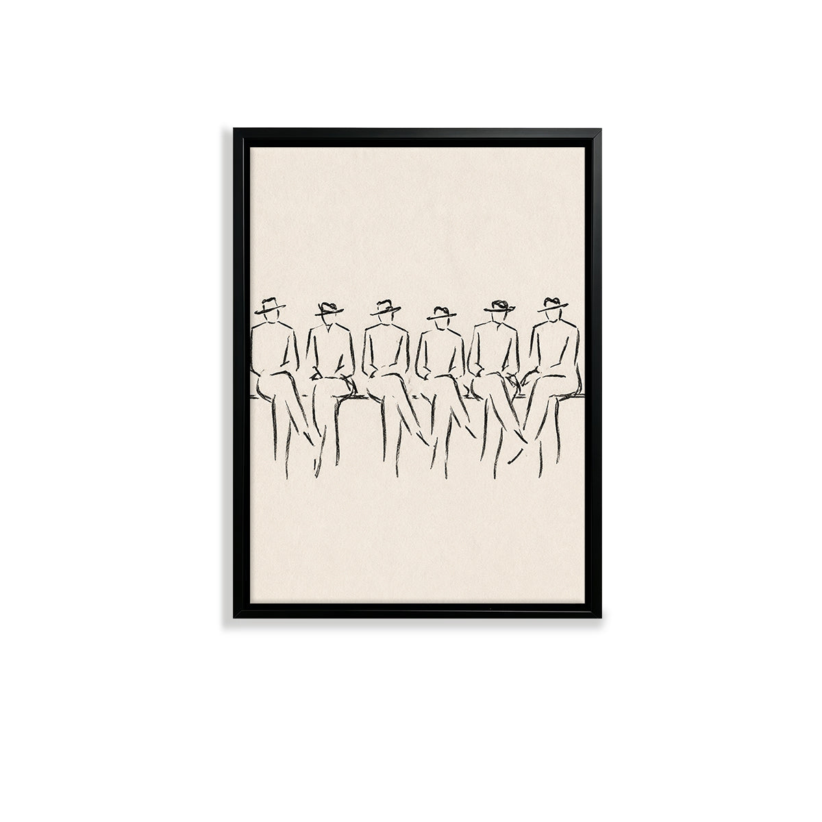 Minimalist Line Art Wall Print Featuring Six Seated Figures in Hats, Modern Home Decor for Living Room or Office
