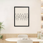 Minimalist Line Art Wall Print Featuring Six Seated Figures in Hats, Modern Home Decor for Living Room or Office