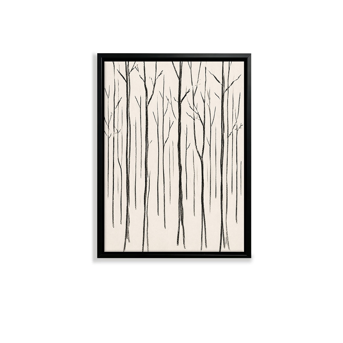 Minimalist Forest Trees Art Print in Black Frame, Modern Nordic Style for Home Decor
