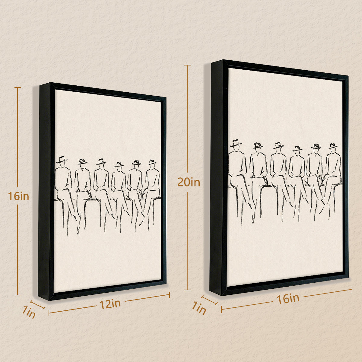Minimalist Line Art Wall Print Featuring Six Seated Figures in Hats, Modern Home Decor for Living Room or Office