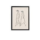 Minimalist Line Art Wall Print Featuring Walking Couple in Hats, Modern Home Decor, High-Quality Framed Art