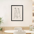 Minimalist Line Art Wall Print Featuring Walking Couple in Hats, Modern Home Decor, High-Quality Framed Art