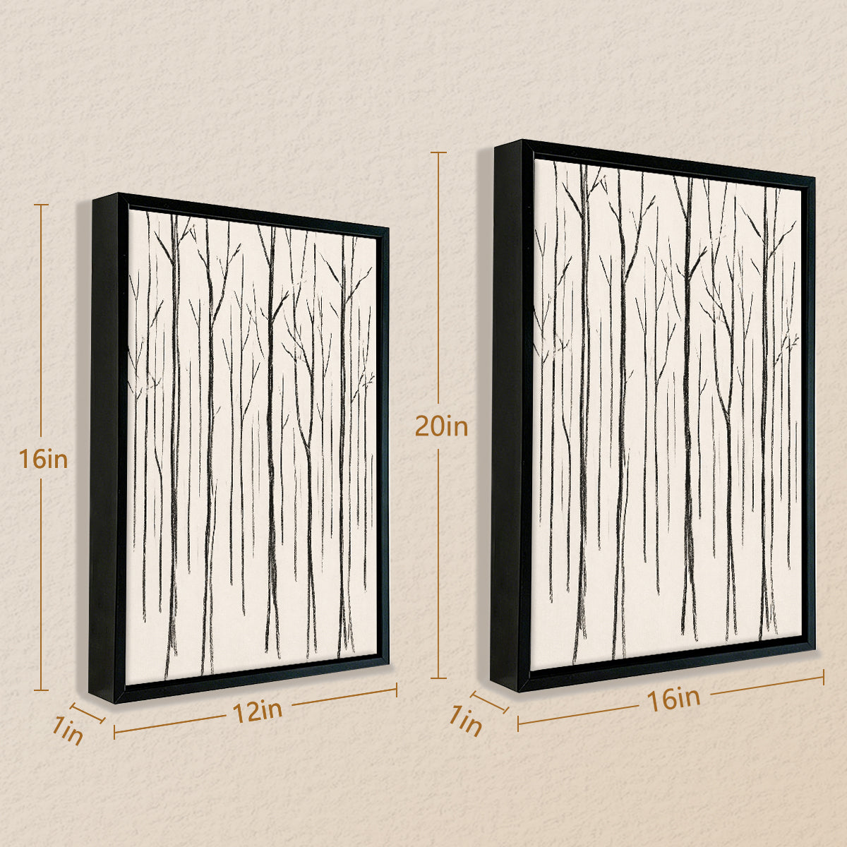 Minimalist Forest Trees Art Print in Black Frame, Modern Nordic Style for Home Decor