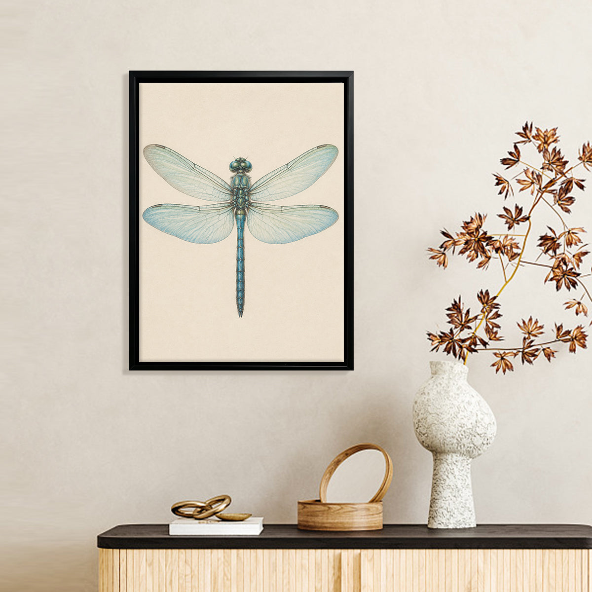 Framed Dragonfly Art Print, Vintage-Inspired Nature Illustration, High-Quality Matte Paper, Perfect Home Decor for Any Room