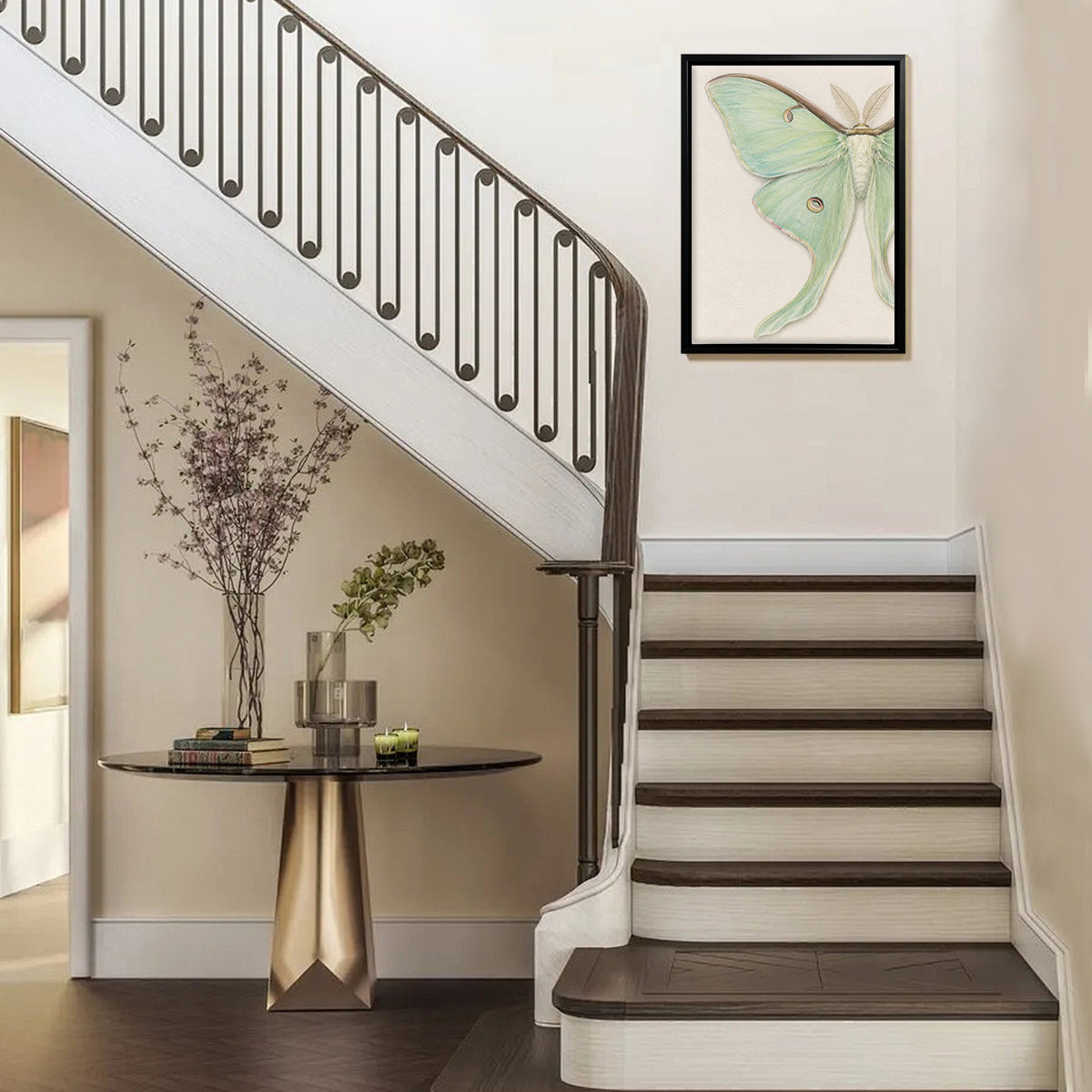 Framed Art Print of a Luna Moth, Botanical Style, High-Quality Paper, Perfect for Home Decor in Any Room