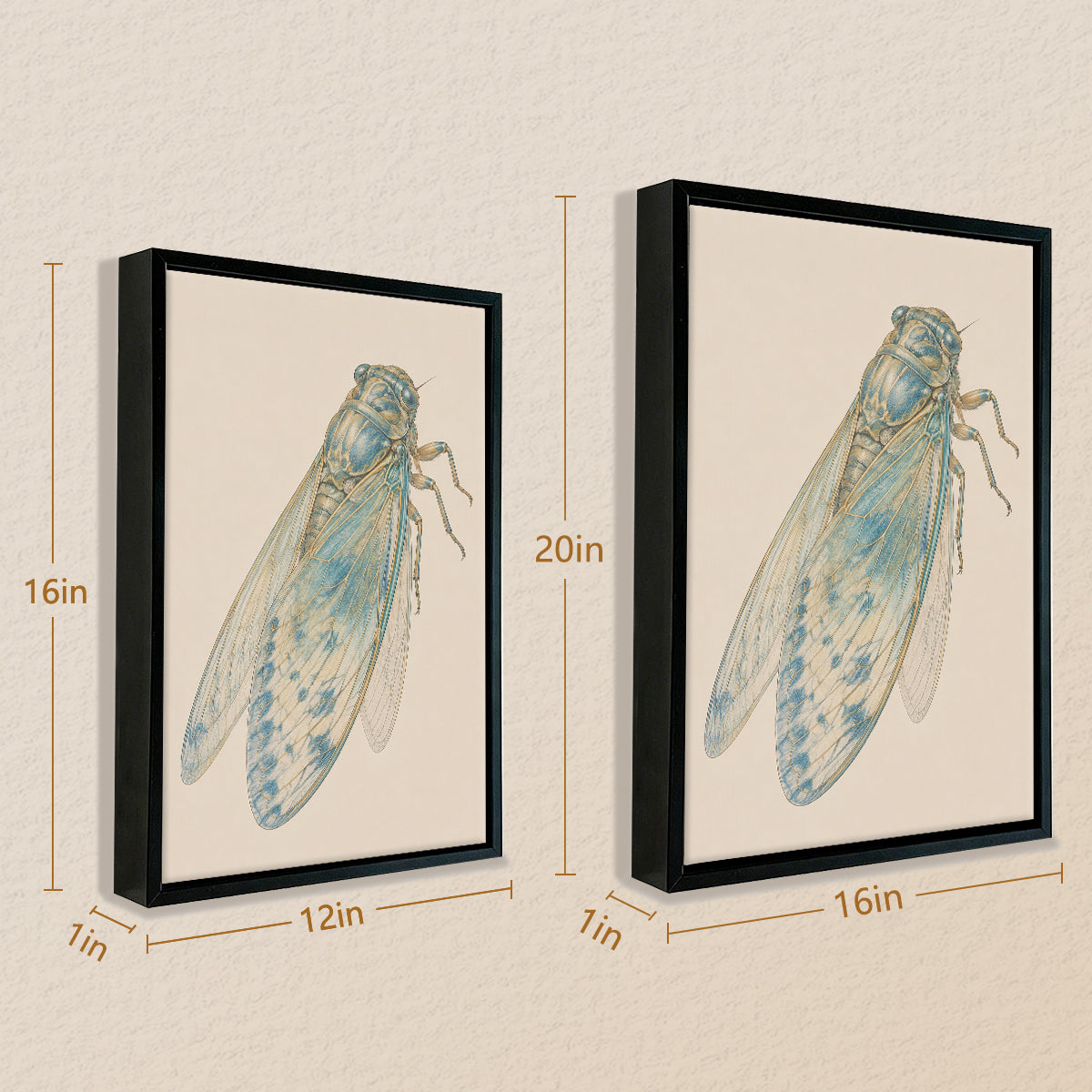 Framed Art Print of Blue Cicada Illustration, Vintage Style, High-Quality Giclee on Canvas, Perfect for Home Decor in Any Room