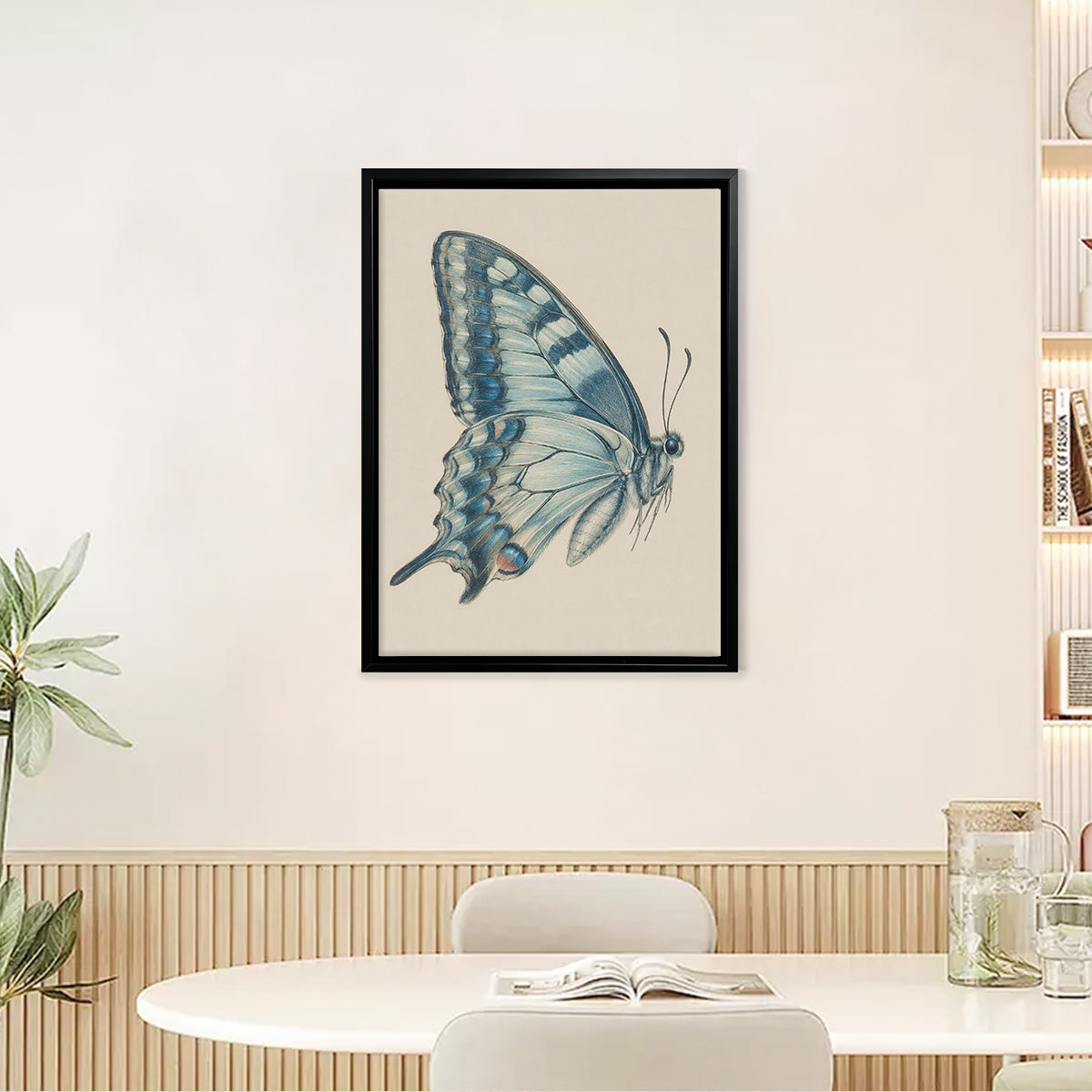 Framed Blue Butterfly Art Print, Vintage-Inspired Home Decor, High-Quality Giclee on Canvas, Perfect for Living Room or Bedroom