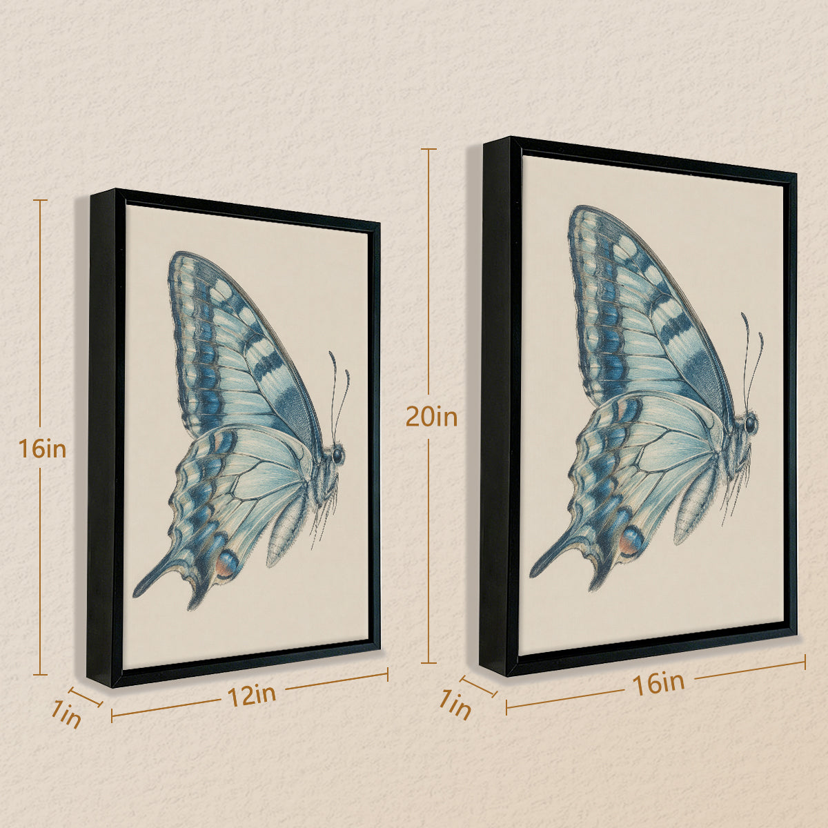 Framed Blue Butterfly Art Print, Vintage-Inspired Home Decor, High-Quality Giclee on Canvas, Perfect for Living Room or Bedroom