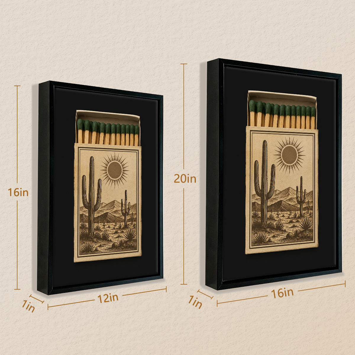 Framed Matchbox Art Featuring Desert Cacti and Sun, Vintage Style, Unique Home Decor for Any Room