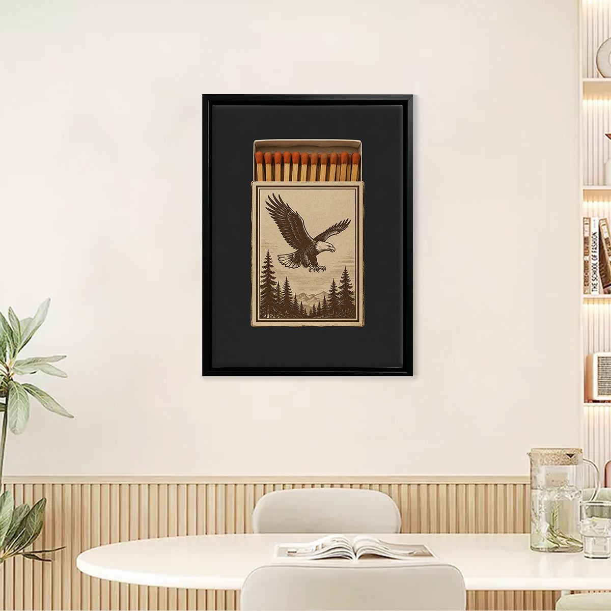 Vintage Matchbox Art Print with Eagle Design, Rustic Style, High-Quality Giclee on Canvas, Perfect for Home Decor in States Like Colorado