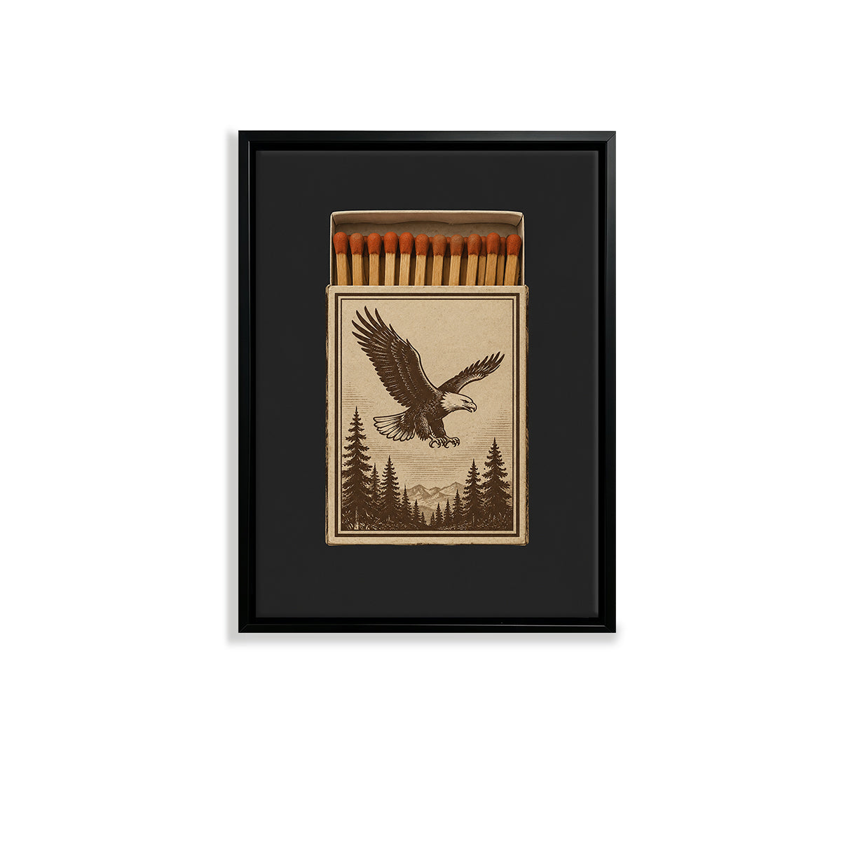 Vintage Matchbox Art Print with Eagle Design, Rustic Style, High-Quality Giclee on Canvas, Perfect for Home Decor in States Like Colorado