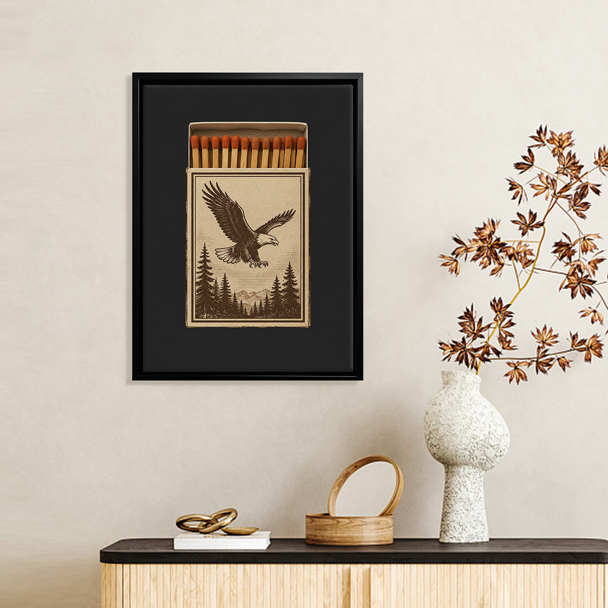 Vintage Matchbox Art Print with Eagle Design, Rustic Style, High-Quality Giclee on Canvas, Perfect for Home Decor in States Like Colorado