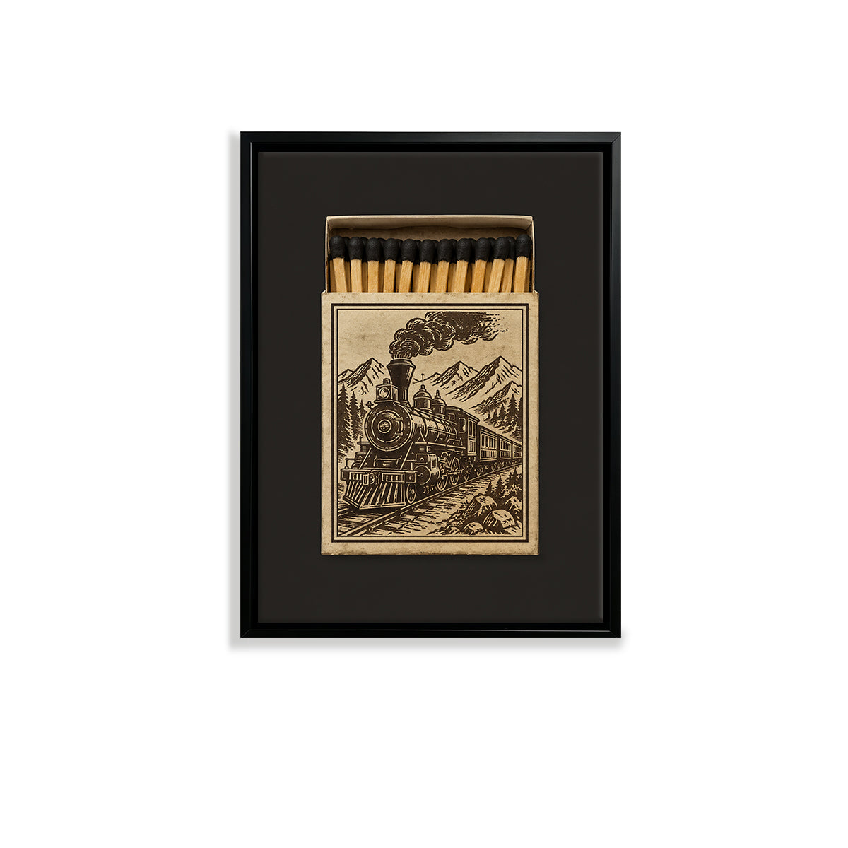 Vintage Train Matchbox Art Print, Framed Wall Decor for Home or Office, Unique Gift Idea