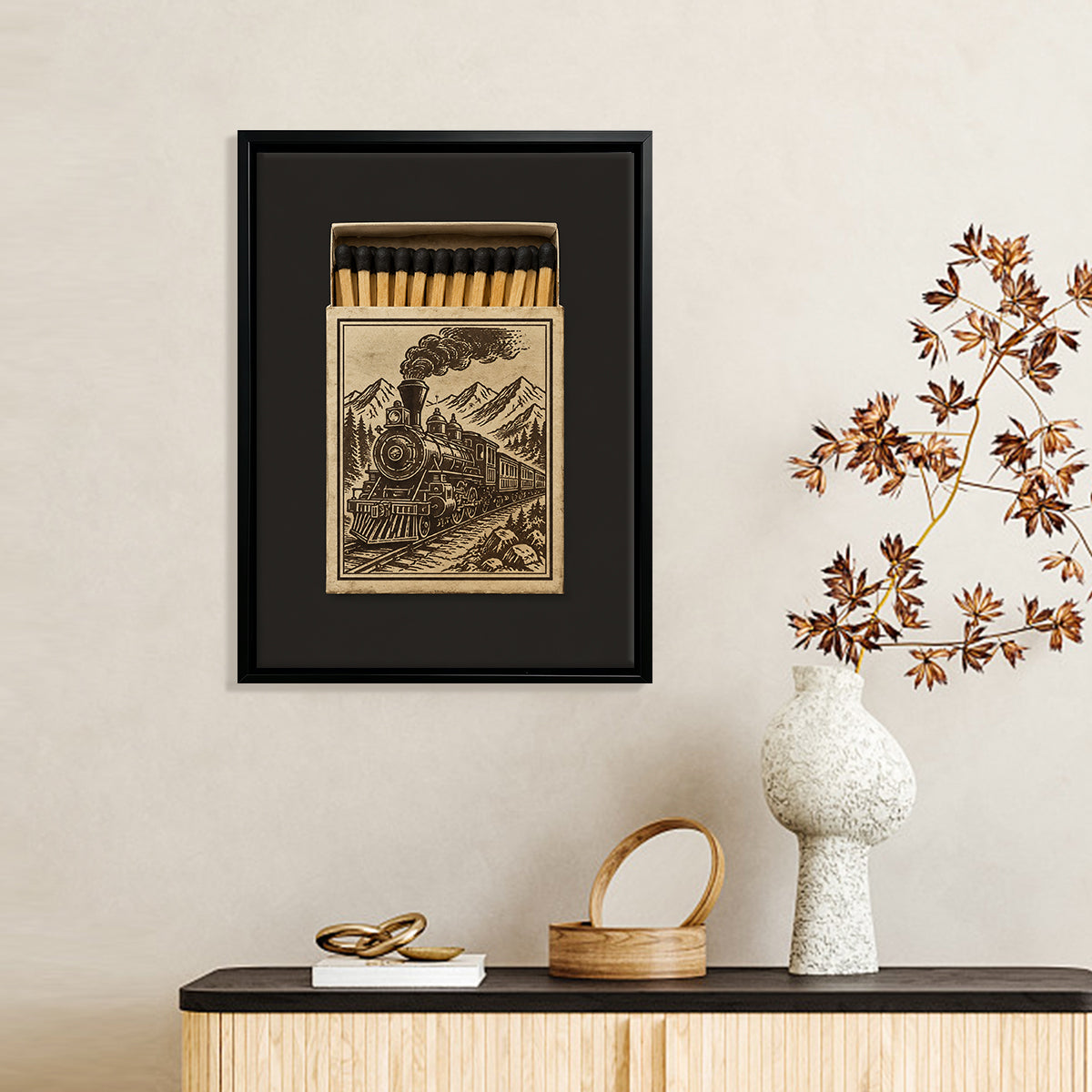 Vintage Train Matchbox Art Print, Framed Wall Decor for Home or Office, Unique Gift Idea