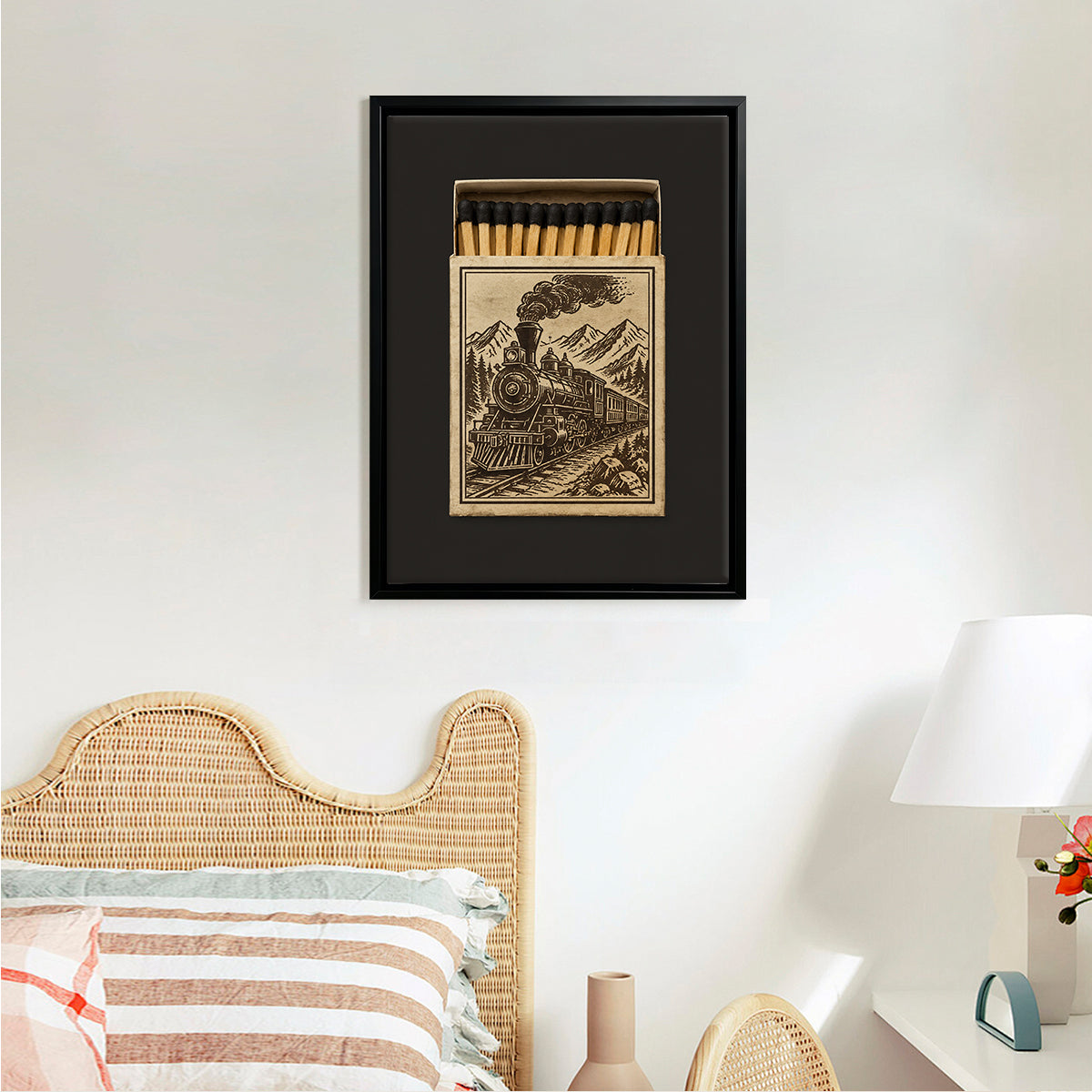 Vintage Train Matchbox Art Print, Framed Wall Decor for Home or Office, Unique Gift Idea