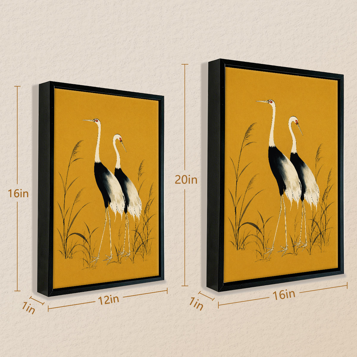 Framed Oriental Crane Art Print, Vintage-Inspired Wall Decor for Living Room or Bedroom