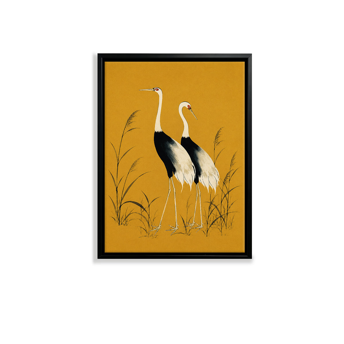 Framed Oriental Crane Art Print, Vintage-Inspired Wall Decor for Living Room or Bedroom