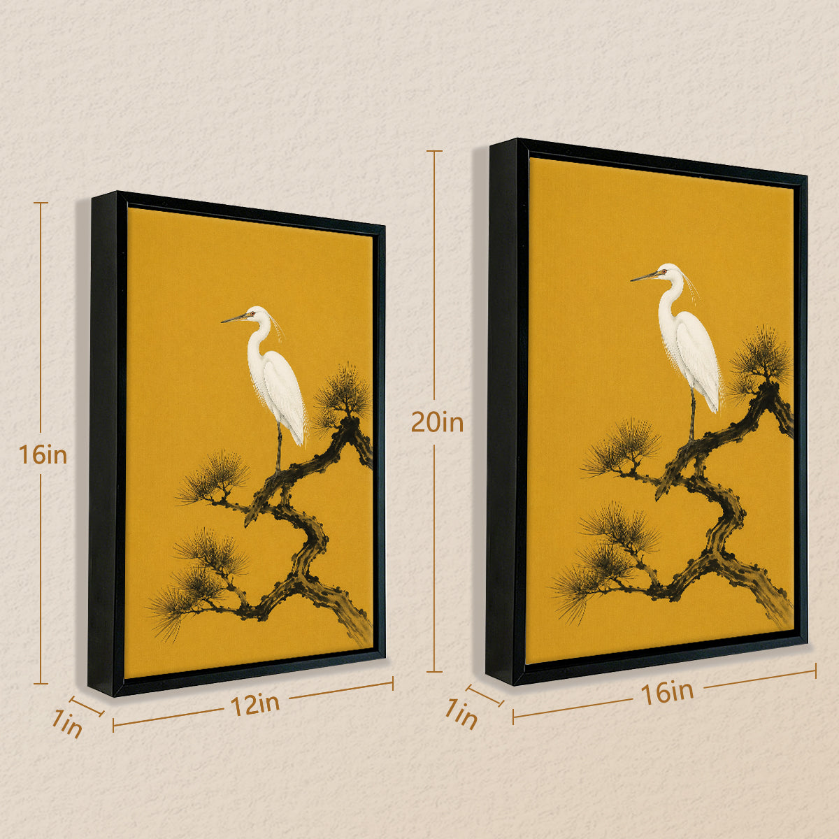 Framed Oriental Crane on Pine Branch Art Print, Vintage Style, High-Quality Giclee, Perfect for Home Decor in New York