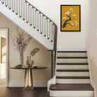 Framed Cherry Blossom Art Print, Traditional Asian Style, Vibrant Yellow Background, Perfect Home Decor