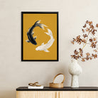 Framed Koi Fish Yin Yang Art Print, Modern Asian Style, Vibrant Mustard Background, Perfect Home Decor