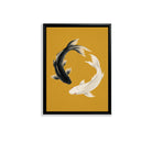 Framed Koi Fish Yin Yang Art Print, Modern Asian Style, Vibrant Mustard Background, Perfect Home Decor