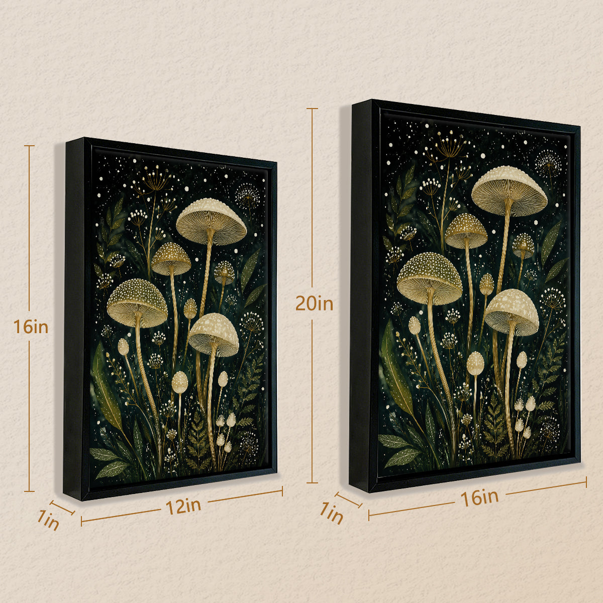 Framed Art Print Featuring Enchanted Mushroom Forest, Vintage Style, High-Quality Matte Finish, Perfect for Home Decor in Any Room