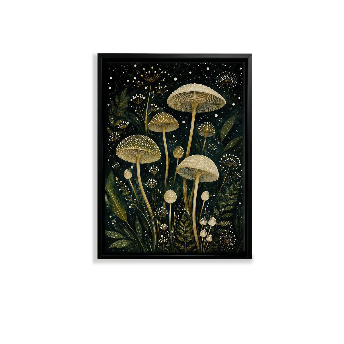 Framed Art Print Featuring Enchanted Mushroom Forest, Vintage Style, High-Quality Matte Finish, Perfect for Home Decor in Any Room