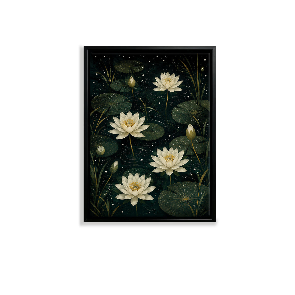 Framed Water Lily Art Print, Night Sky Pattern, High-Quality Matte Finish, Perfect Home Decor for Living Room or Bedroom