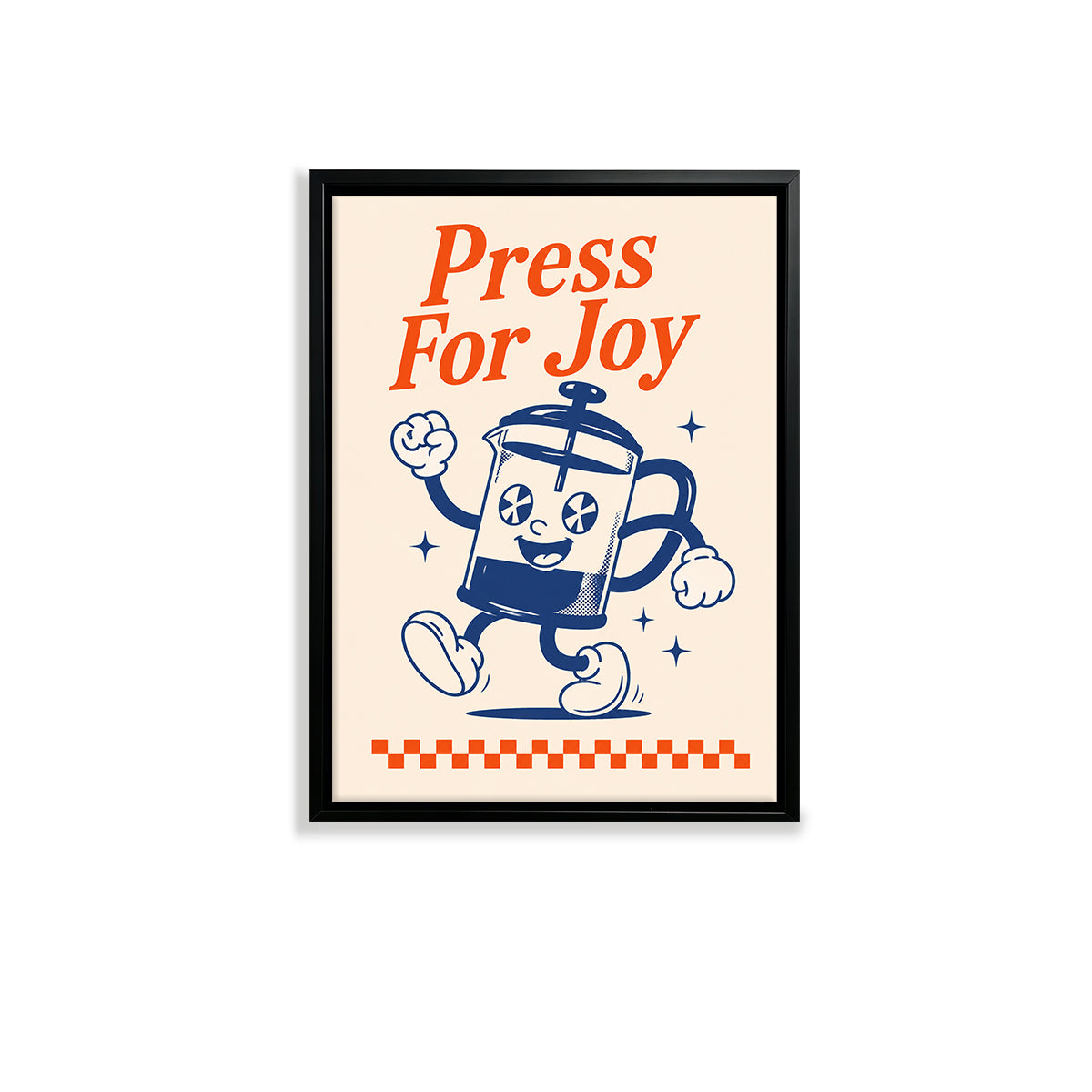 Framed 'Press For Joy' French Press Coffee Art Print, Vintage Style, Perfect Home Decor for Any Room