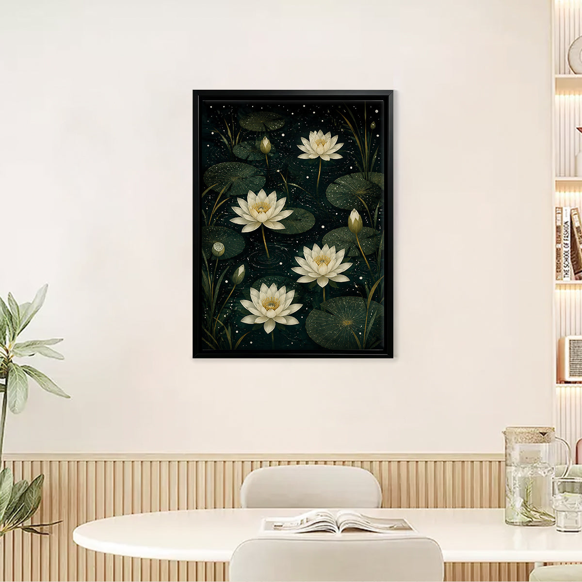 Framed Water Lily Art Print, Night Sky Pattern, High-Quality Matte Finish, Perfect Home Decor for Living Room or Bedroom
