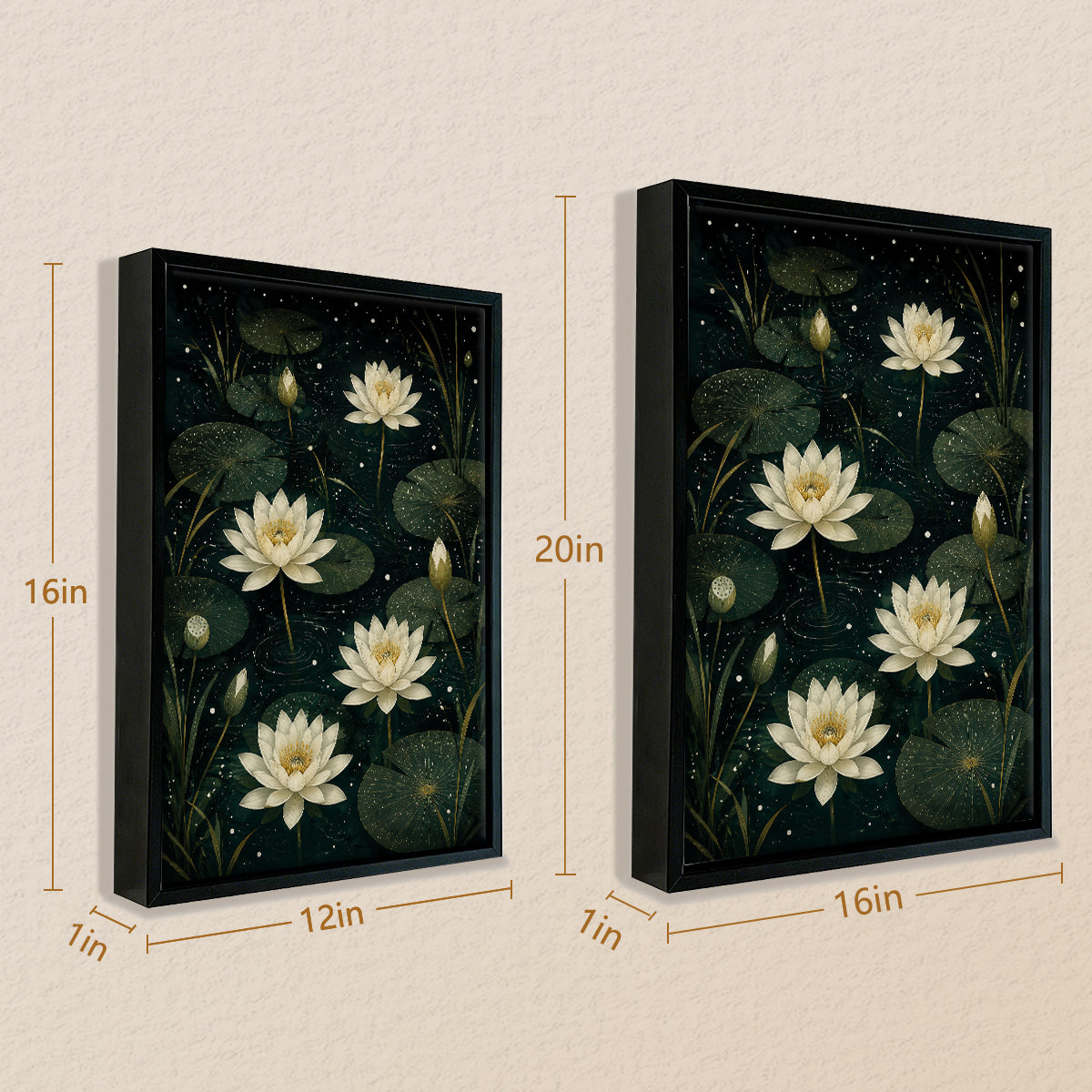 Framed Water Lily Art Print, Night Sky Pattern, High-Quality Matte Finish, Perfect Home Decor for Living Room or Bedroom