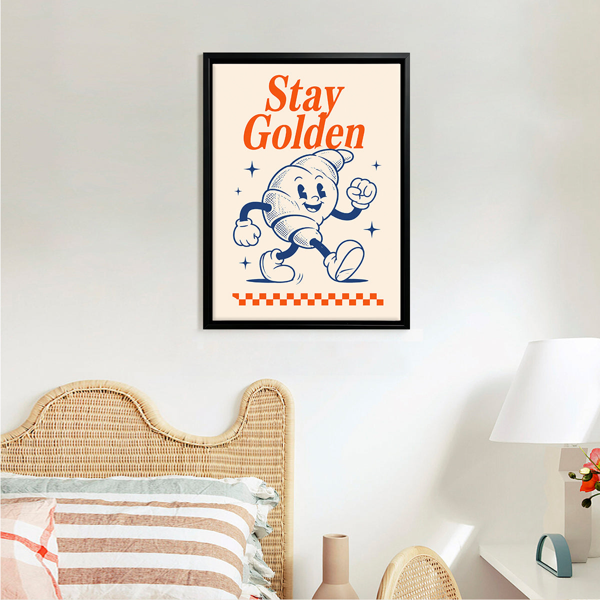 Framed 'Stay Golden' Croissant Art Print, Vintage Style, High-Quality Matte Finish, Perfect for Kitchen or Dining Room