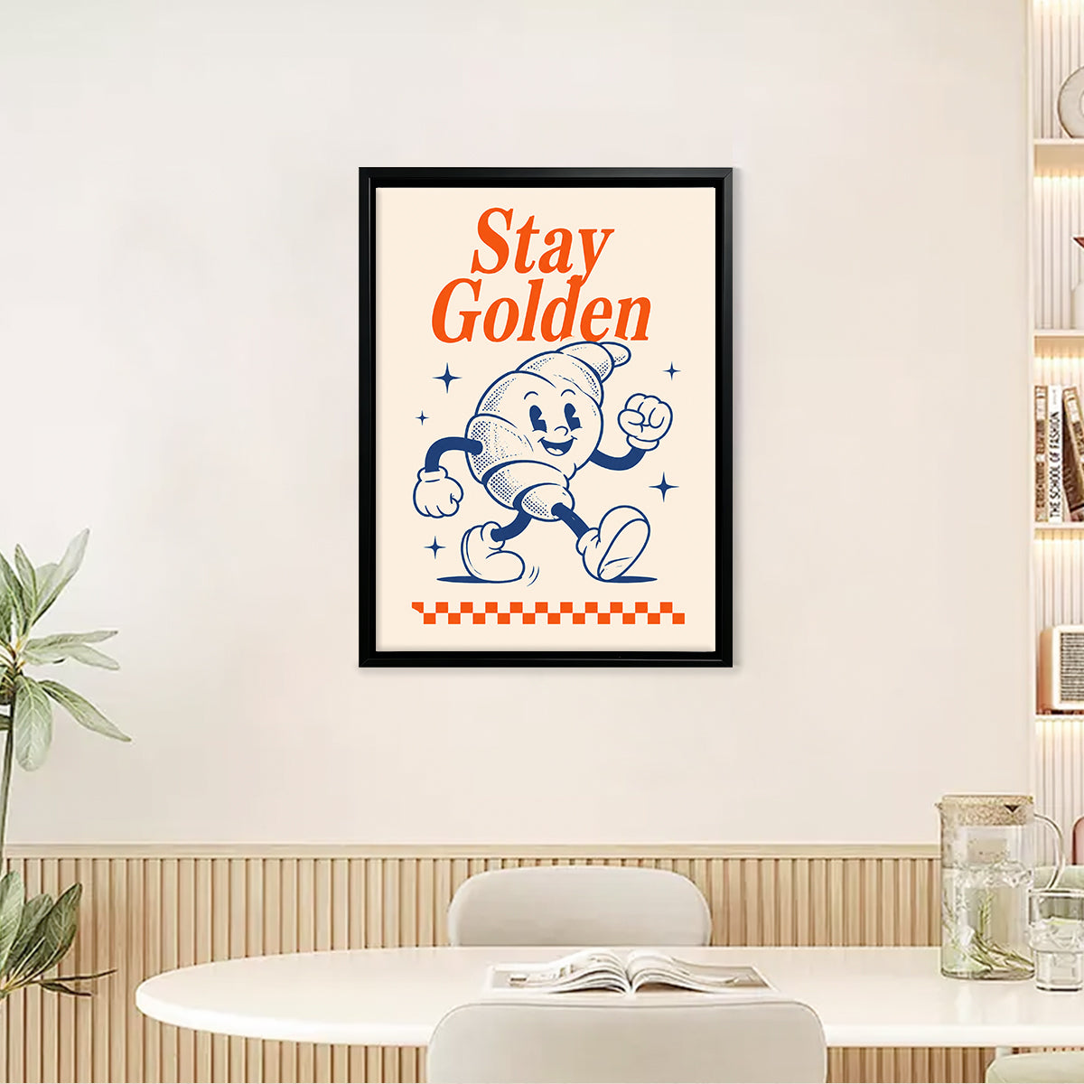 Framed 'Stay Golden' Croissant Art Print, Vintage Style, High-Quality Matte Finish, Perfect for Kitchen or Dining Room